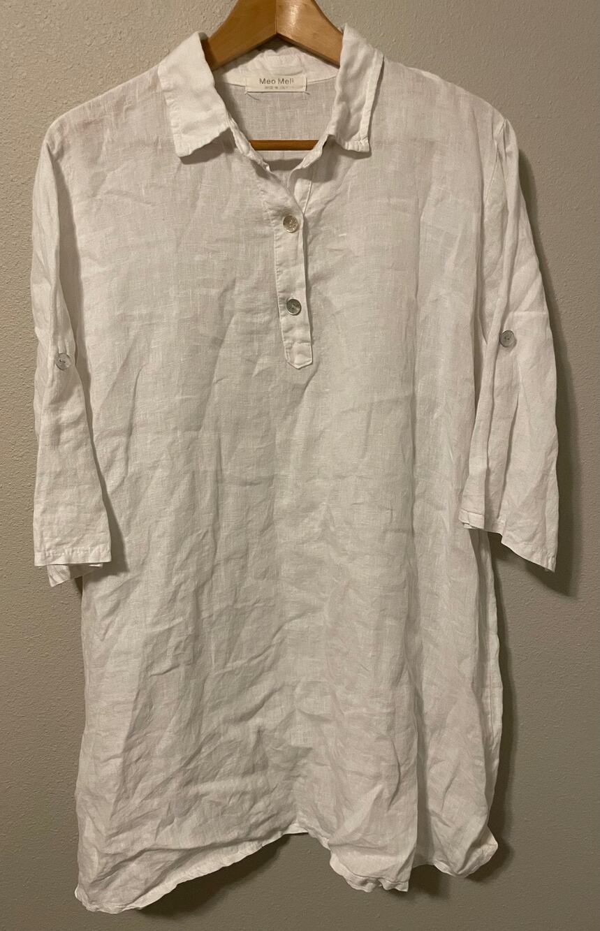 Meo Meli Tunic Top Womens One Size White Linen Button Roll Tab Italy Boho